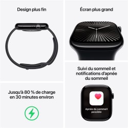 Besoin d’une nouvelle Apple Watch Series 10 GPS 42 mm - Boîtier Aluminium Noir de Jais - Bracelet Sport Noir M/L - payez la e...