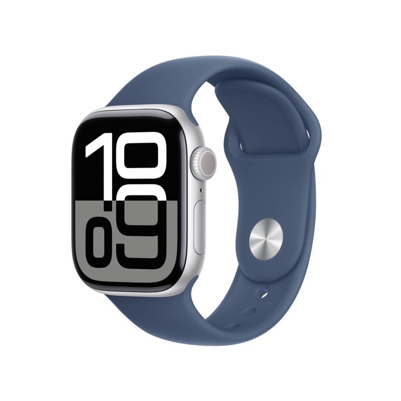 Besoin d’une nouvelle Apple Watch Series 10 GPS 42 mm - Boîtier Aluminium Argent - Bracelet Sport Denim M/L - payez la en plu...