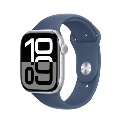 Besoin d’une nouvelle Apple Watch Series 10 GPS 46 mm - Boîtier Aluminium Argent - Bracelet Sport Denim S/M - payez la en plu...